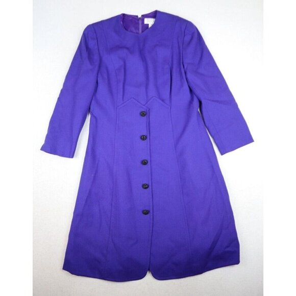 VINTAGE WOMEN'S PURPLE 100% WOOL DRESS - BADGLEY MISCHKA - SIZE 10 - Picture 1 of 8